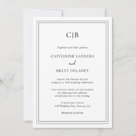 Invitación Boda Tradicional en Blanco y Negro Todo en Uno