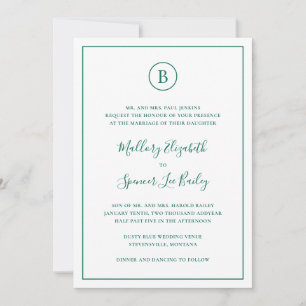 Invitación Boda Tradicional Esmeralda Verde Todo en Uno