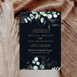 Invitación Boda tradicional Eucalyptus Gold Floral Blue