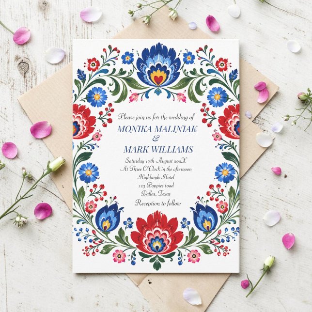 Invitación Boda tradicional floral elegante popular polaca (Subido por el creador)