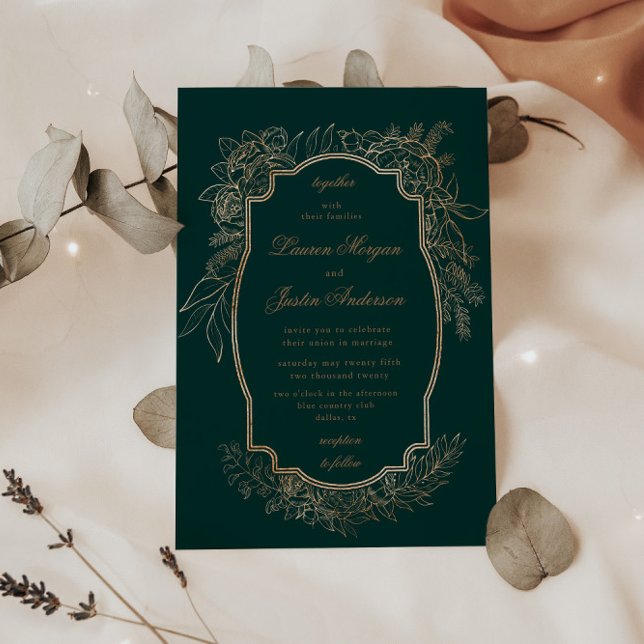 Invitación Boda tradicional floral romántica de oro (Subido por el creador)