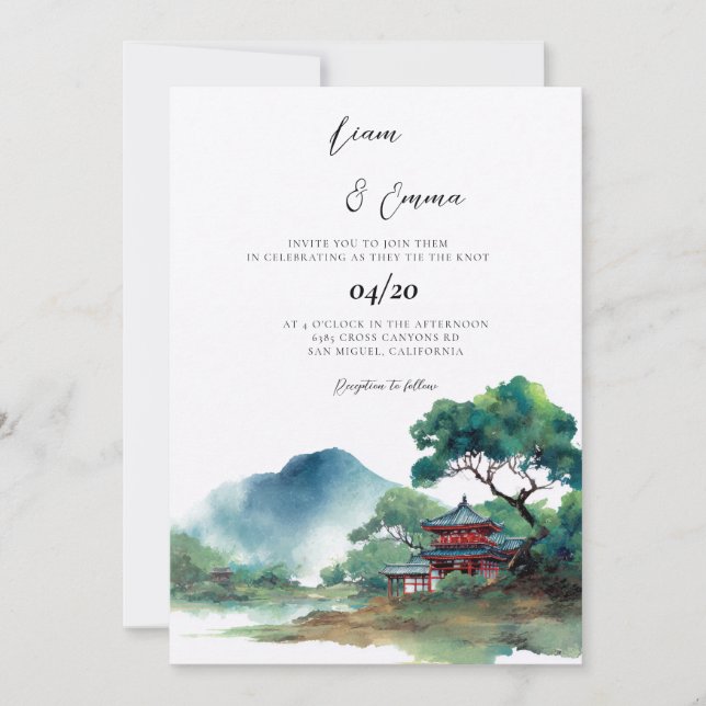 Invitación Boda tradicional japonesa antigua (Anverso)