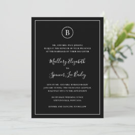 Invitación Boda Tradicional Negra Elegante Todo En Uno