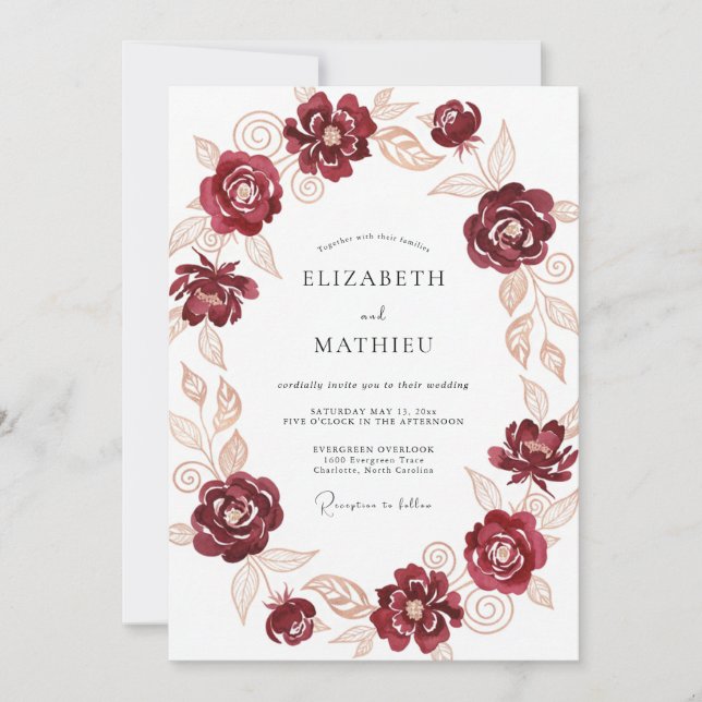 Invitación Boda Tradicional Ornamentada de Borgoña (Anverso)