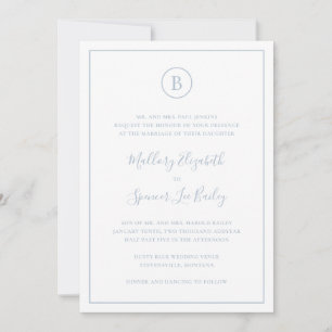 Invitación Boda tradicional polvorienta azul elegante todo en
