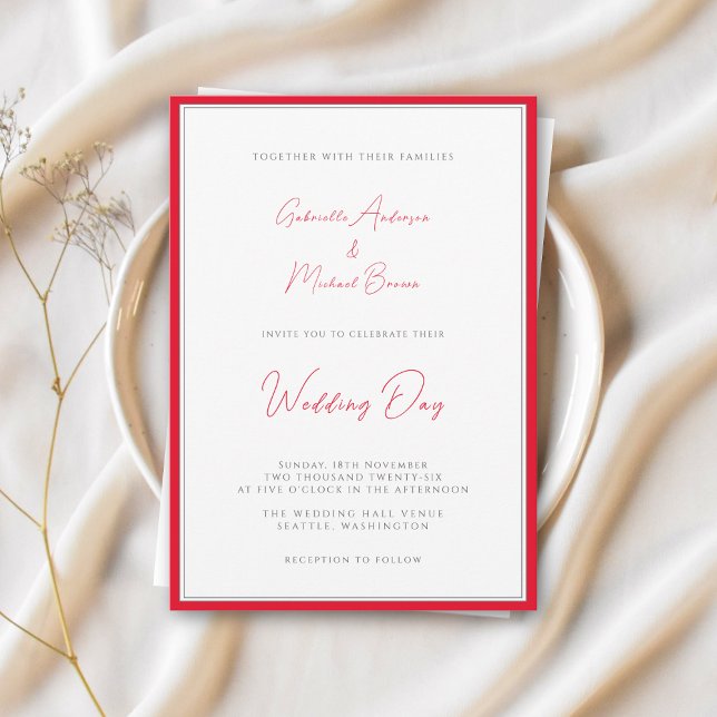 Invitación Boda tradicional simple elegante rojo cereza (Subido por el creador)