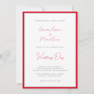 Invitación Boda tradicional simple elegante rojo cereza