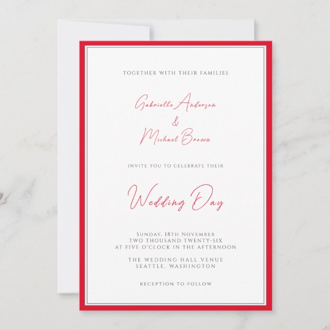 Invitación Boda tradicional simple elegante rojo cereza (Anverso)