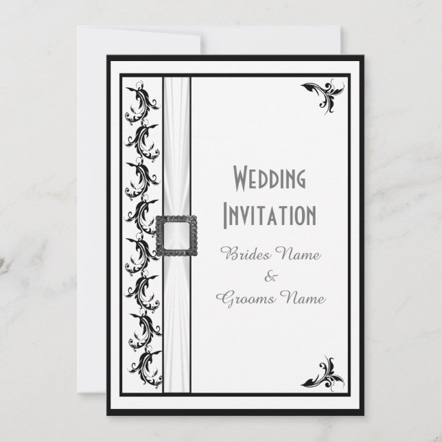 Invitación Boda tradicional simple en blanco y negro (Anverso)