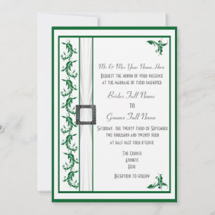 Invitación Boda tradicional simple, verde y blanco