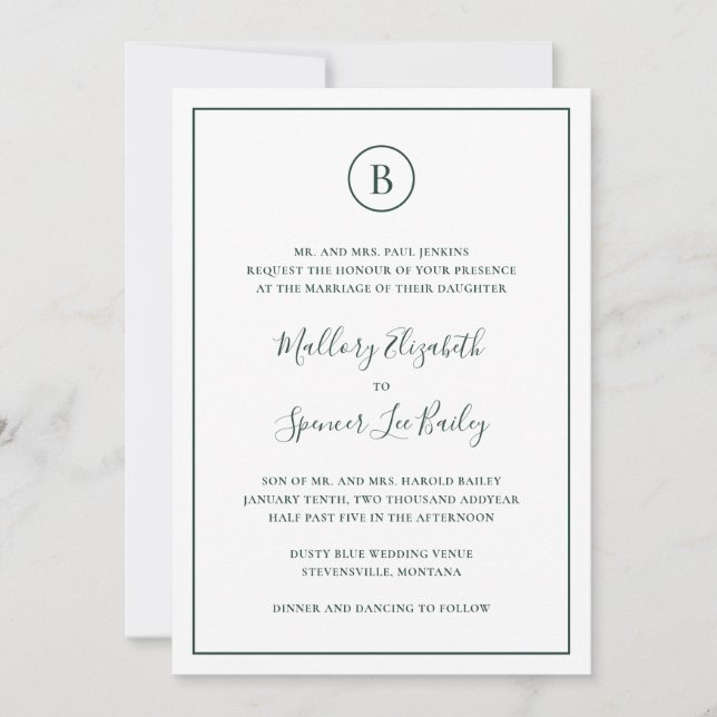 Invitación Boda Tradicional Todo En Uno Bosque Verde (Anverso)