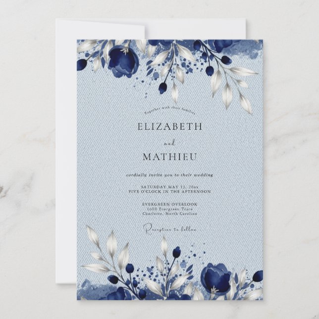 Invitación Boda tranquila de invierno azul marino (Anverso)
