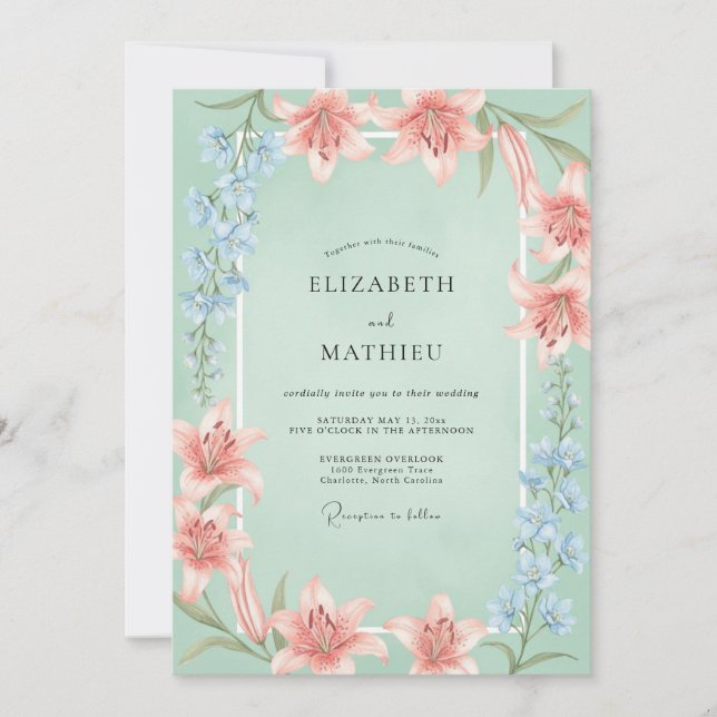 Invitación Boda Tranquila de Lirio Verde Menta (Anverso)