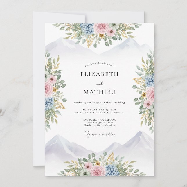 Invitación Boda tranquila de montaña con lavanda (Anverso)