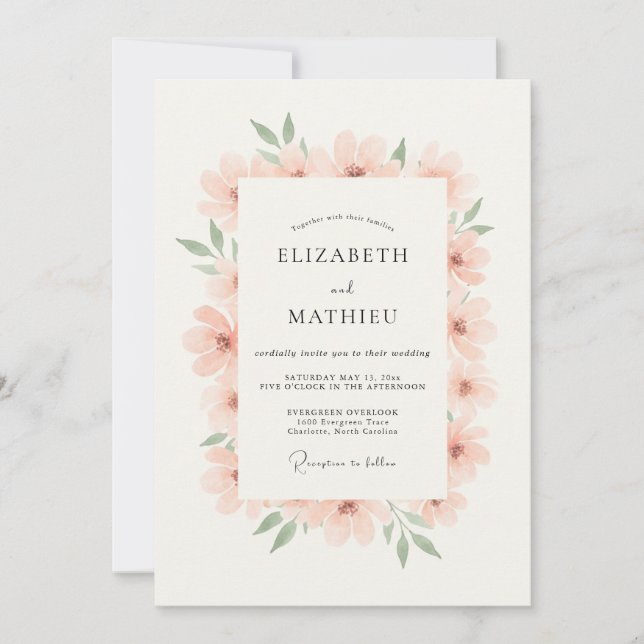 Invitación Boda Tranquila de Primavera en Rosa Rubor (Anverso)