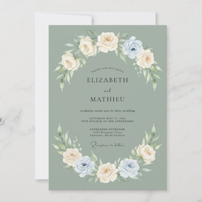 Invitación Boda Tranquila de Primavera en Verde Salvia (Anverso)