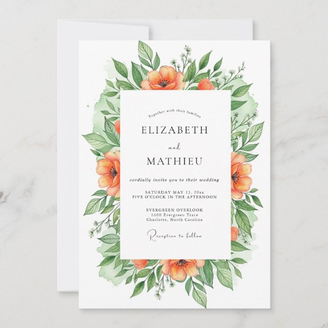 Invitación Boda tranquila de primavera naranja (Anverso)