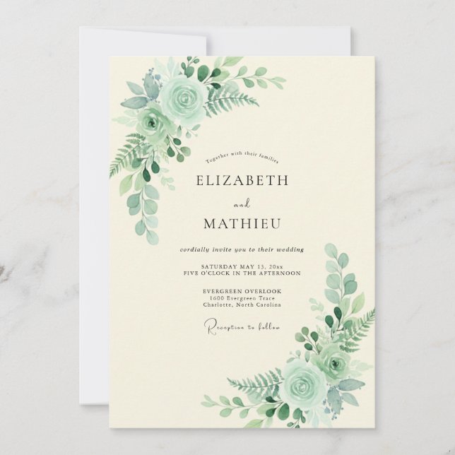 Invitación Boda Tranquila de Verde Menta en Primavera (Anverso)