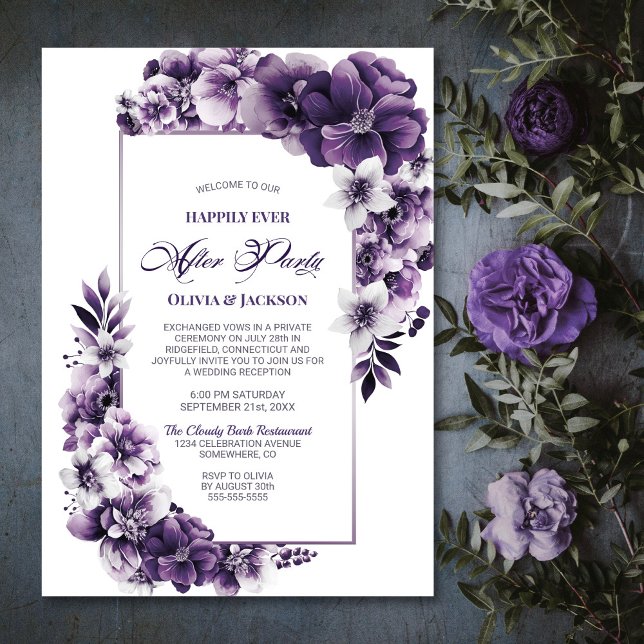 Invitación Boda tras Fiesta Rústico Acogida Floral Morada (Subido por el creador)