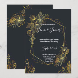 Invitación boda trasero de la armada del marco dorado