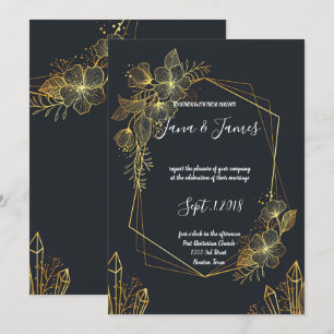 Invitación boda trasero de la armada del marco dorado
