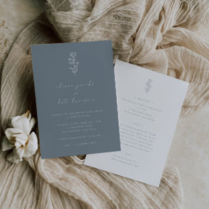 Invitación Boda trasero y frente blanco azul turbio de hoja m