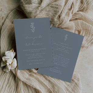 Invitación Boda trasero y frontal azul turbio de hoja mínima