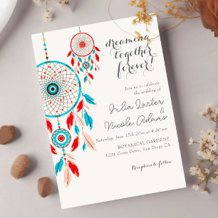 Invitación Boda tribal boho atrapasueños con plumas
