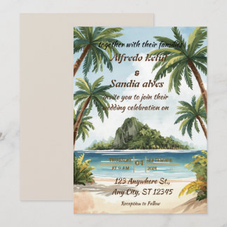 Invitación boda tropical acuarela verano playa palmera