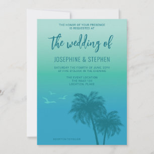 Invitación Boda Tropical Aqua Azul Con Palmeras Teal