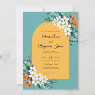 Invitación Boda Tropical Aqua Plumeria Soft Eucalyptus