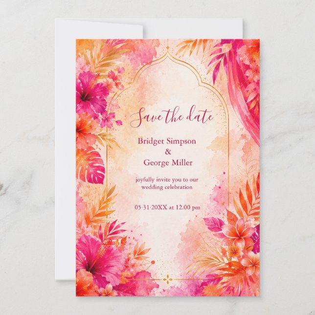 Invitación Boda tropical audaz de Bollywood Hawaii (Anverso)