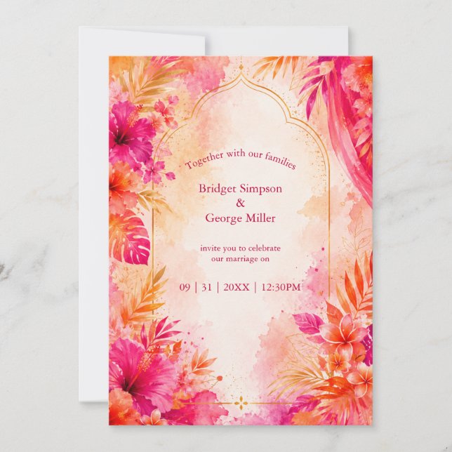 Invitación Boda tropical audaz de Bollywood Hawaii (Anverso)