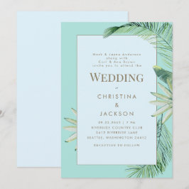 Invitación Boda Tropical Azul y Turquesa