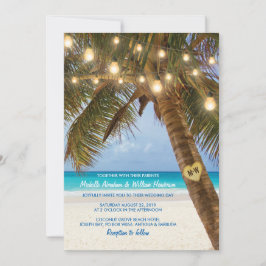 Invitación Boda Tropical Beach and String Lights