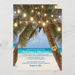Invitación Boda Tropical Beach and String Lights