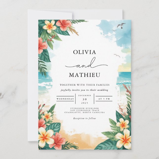 Invitación Boda Tropical Beach Bliss (Anverso)