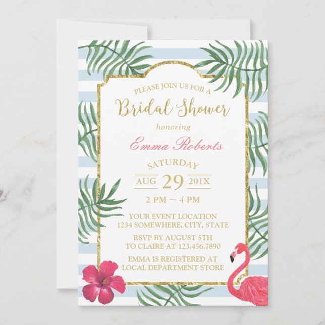 Invitación Boda Tropical Beach Boda Moderna Stripe Bridal Sho (Anverso)