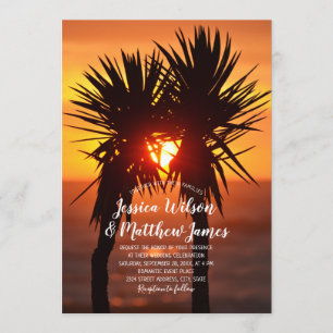 Invitación Boda Tropical Beach Palm Tree Ocean Sunset