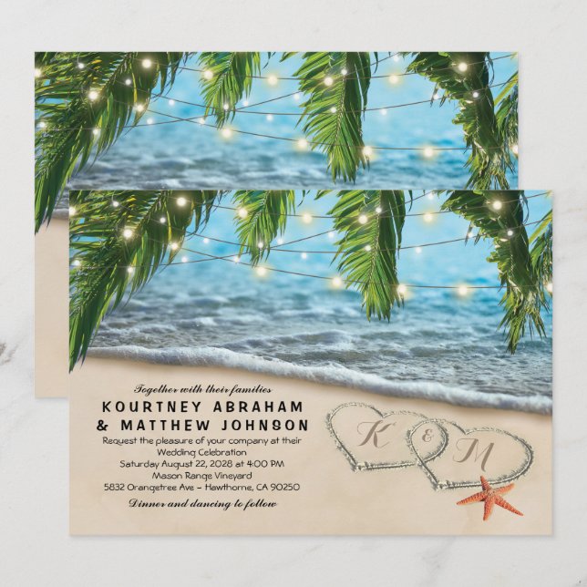 Invitación Boda Tropical Beach Starfish Heart Shore (Anverso / Reverso)