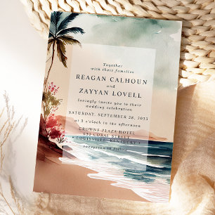Invitación Boda Tropical Beach Sunset Palm Tree
