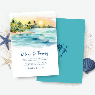 Invitación Boda Tropical Beach Sunset & Palm Tree