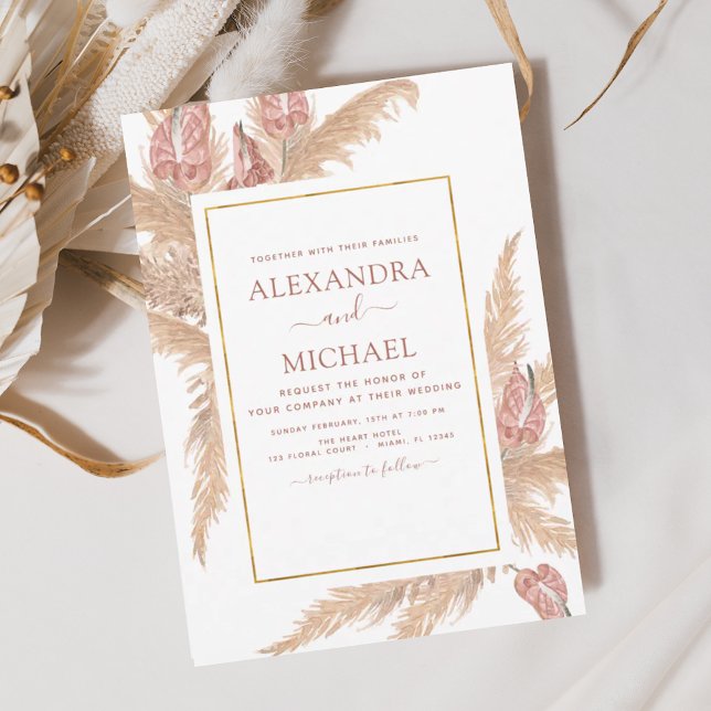 Invitación Boda tropical Boho Bohemian de Pampas (Subido por el creador)