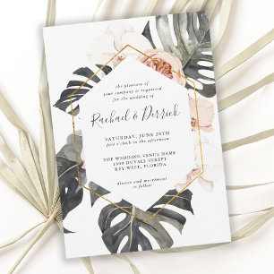Invitación Boda Tropical Boho con Marco Geométrico