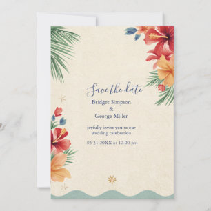 Invitación Boda Tropical Boho de Acuarela Hawaii Hibiscus