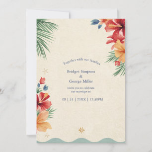 Invitación Boda Tropical Boho Hibisco de Hawái con Acuarela