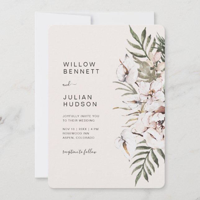 Invitación Boda Tropical Boho Todo en Uno (Anverso)
