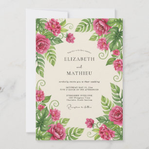 Invitación Boda Tropical Botánica de Verano Magenta