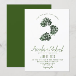 Invitación Boda Tropical Botánica Verde Palma Acuarela