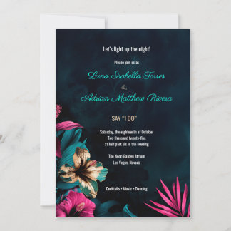 Invitación Boda Tropical Botánico de Neón Floral